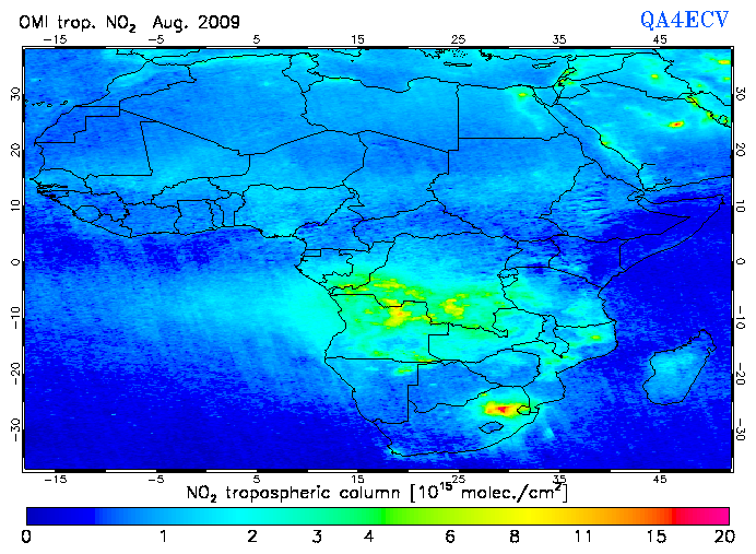 Regional Tropospheric NO2 of August 2009
