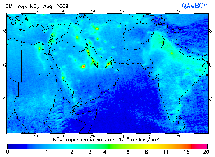 Regional Tropospheric NO2 of August 2009
