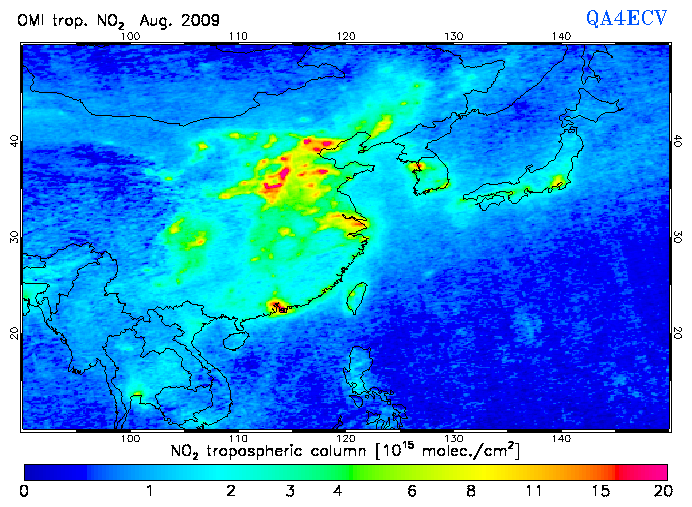 Regional Tropospheric NO2 of August 2009