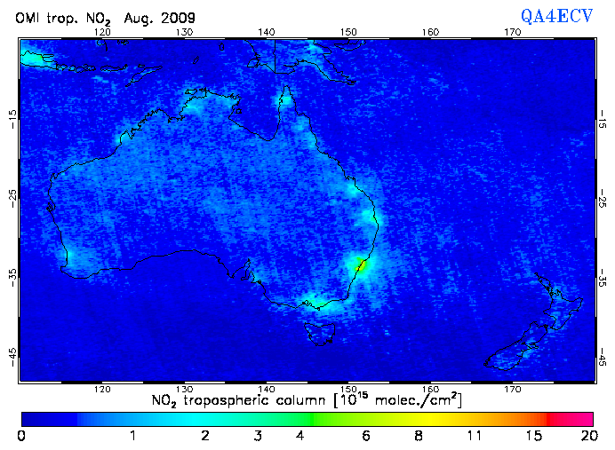 Regional Tropospheric NO2 of August 2009