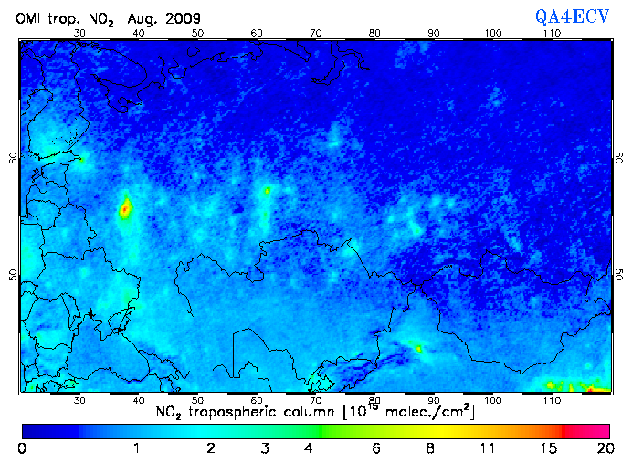 Regional Tropospheric NO2 of August 2009