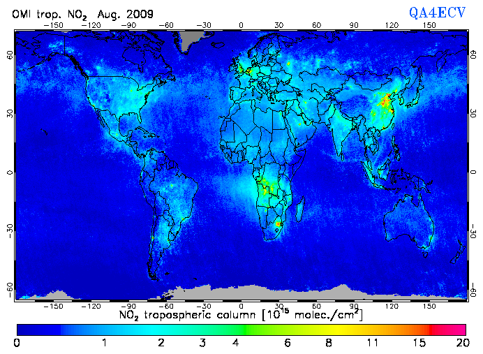 Regional Tropospheric NO2 of August 2009