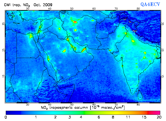 Regional Tropospheric NO2 of October 2009