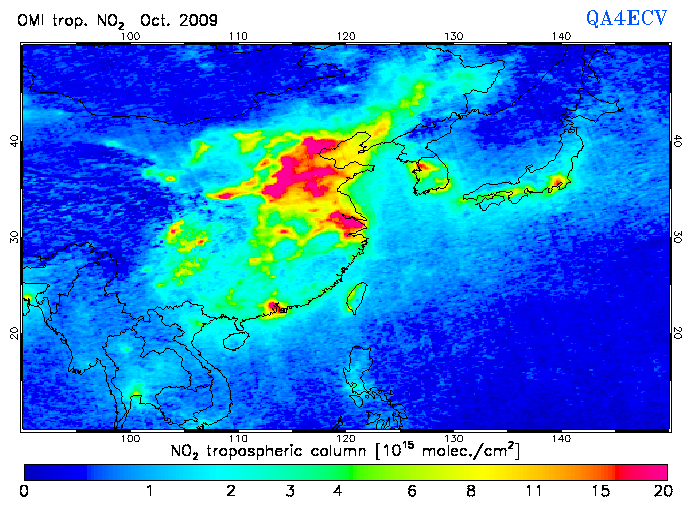 Regional Tropospheric NO2 of October 2009