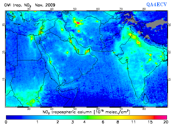 Regional Tropospheric NO2 of November 2009