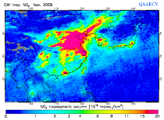 Regional Tropospheric NO2 of November 2009