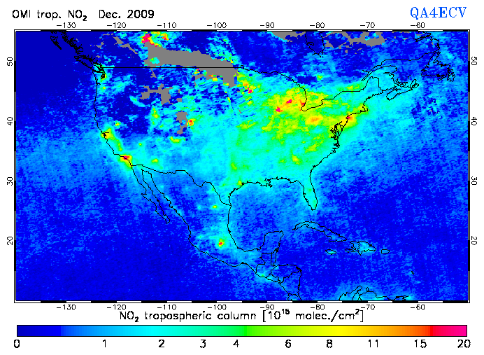 Regional Tropospheric NO2 of December 2009