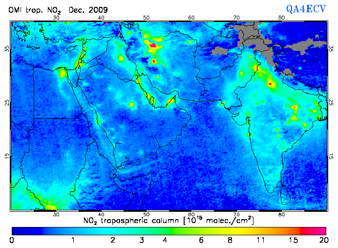Regional Tropospheric NO2 of December 2009