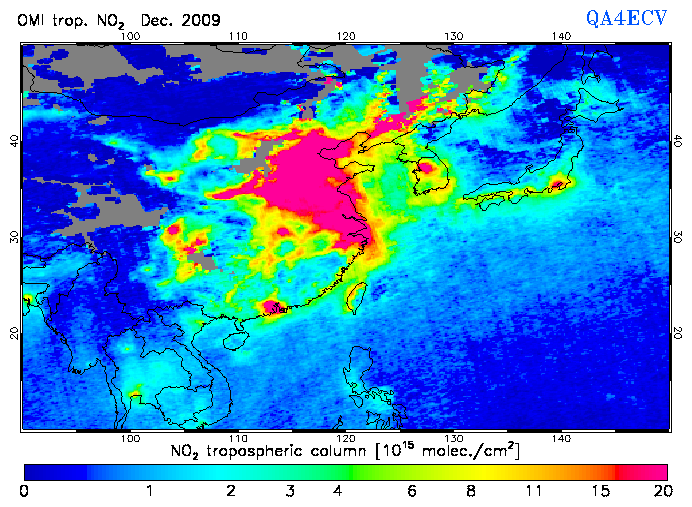 Regional Tropospheric NO2 of December 2009