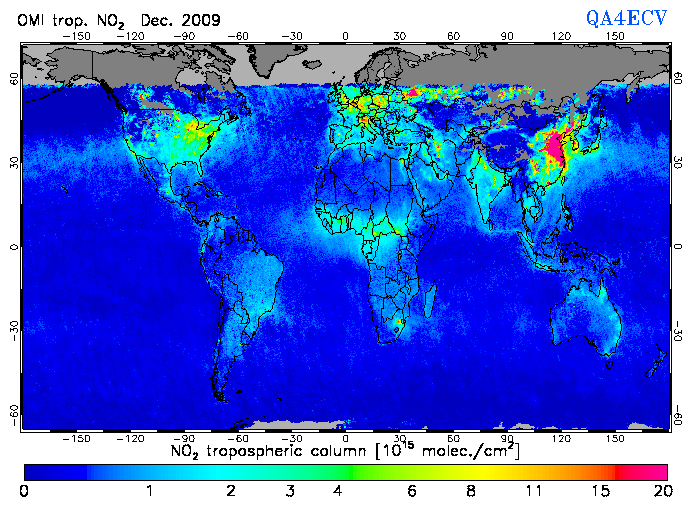Regional Tropospheric NO2 of December 2009
