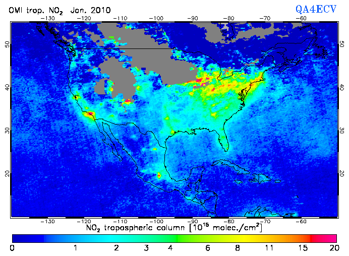 Regional Tropospheric NO2 of January 2010