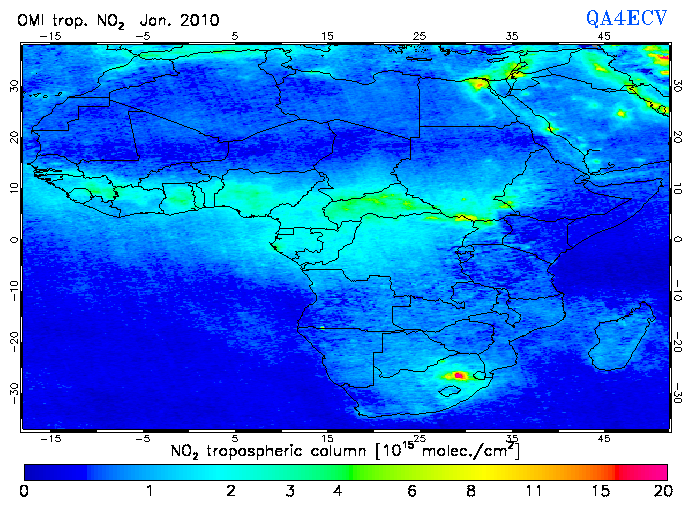 Regional Tropospheric NO2 of January 2010