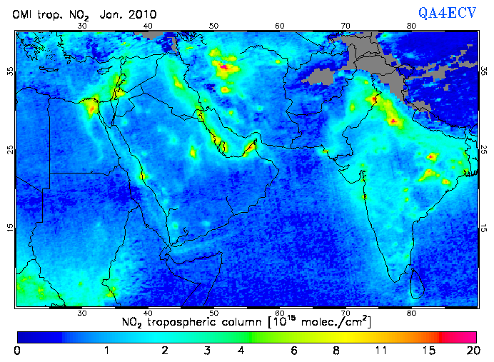 Regional Tropospheric NO2 of January 2010
