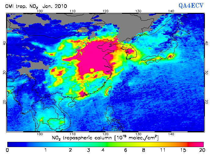 Regional Tropospheric NO2 of January 2010