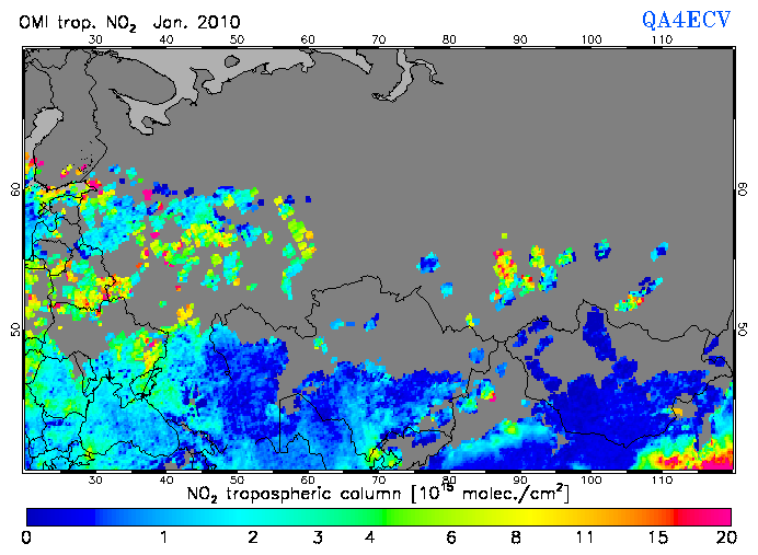 Regional Tropospheric NO2 of January 2010