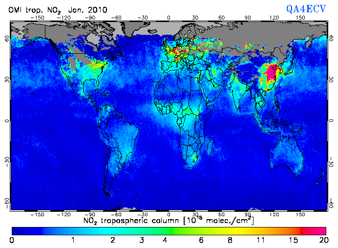 Regional Tropospheric NO2 of January 2010