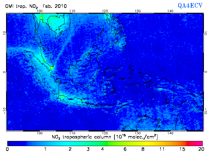 Regional Tropospheric NO2 of February 2010