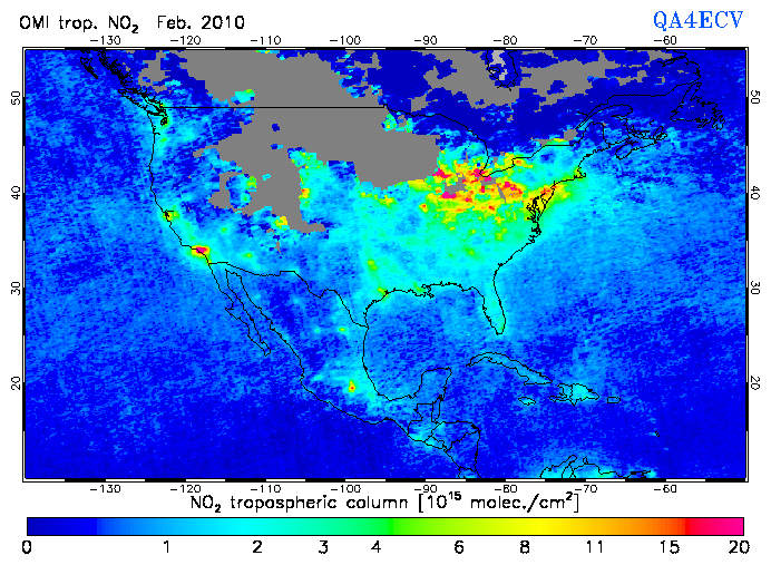 Regional Tropospheric NO2 of February 2010