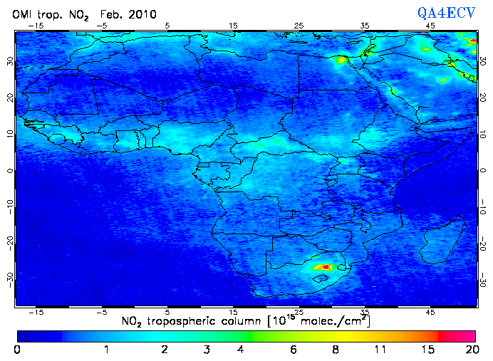 Regional Tropospheric NO2 of February 2010