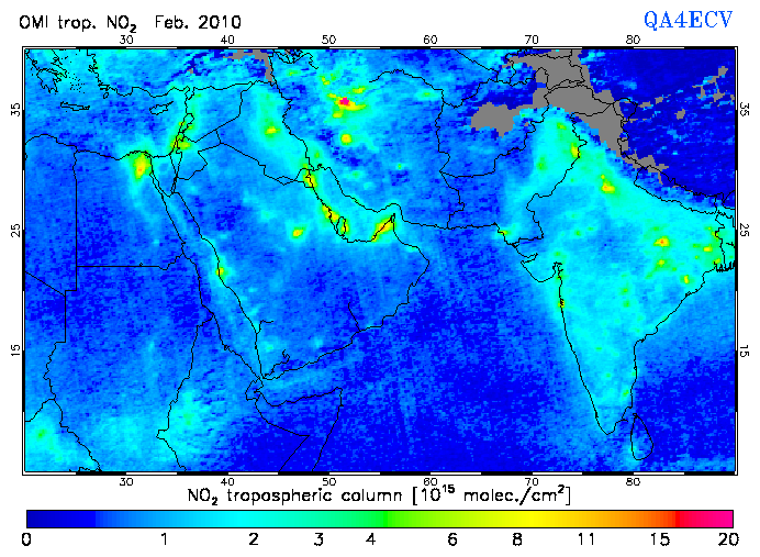 Regional Tropospheric NO2 of February 2010