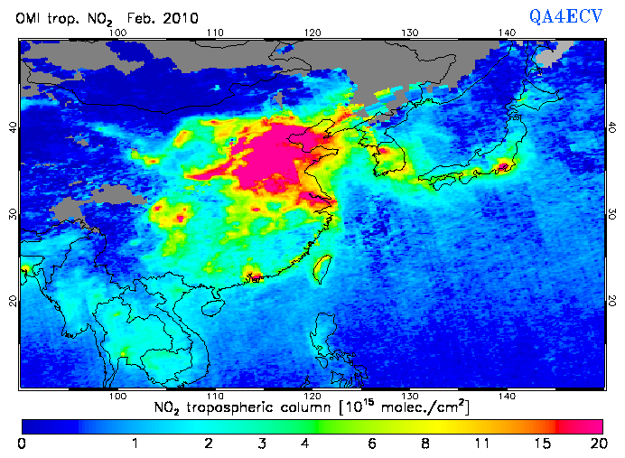Regional Tropospheric NO2 of February 2010