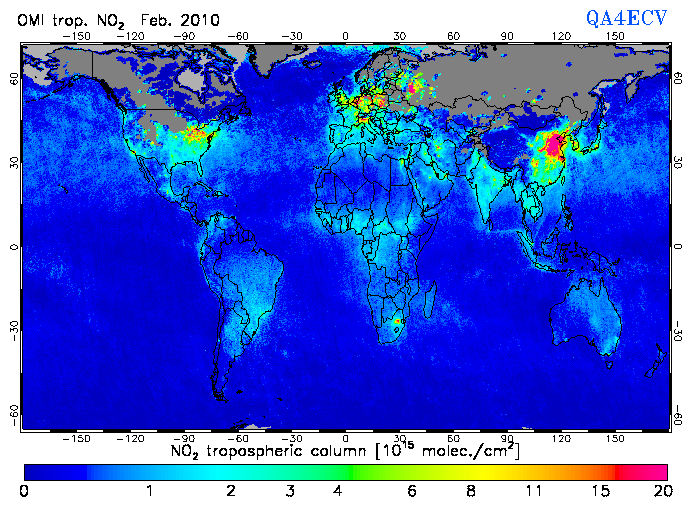 Regional Tropospheric NO2 of February 2010