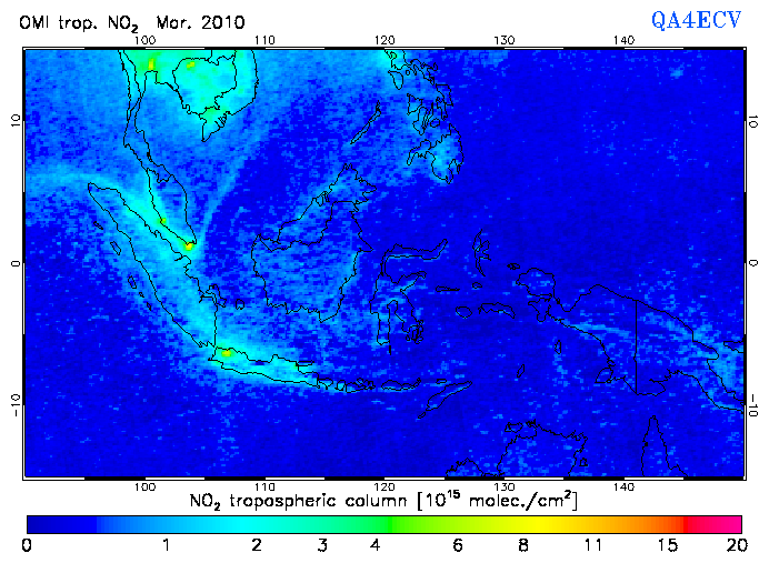 Regional Tropospheric NO2 of March 2010