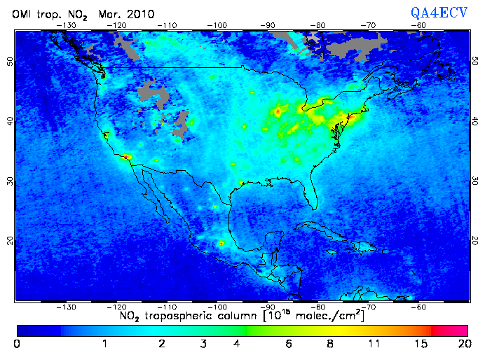 Regional Tropospheric NO2 of March 2010