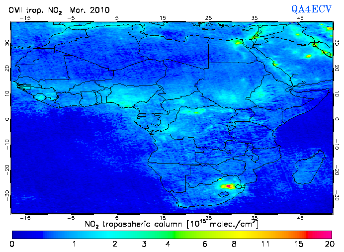 Regional Tropospheric NO2 of March 2010