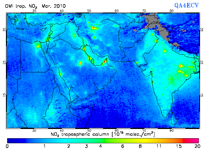 Regional Tropospheric NO2 of March 2010