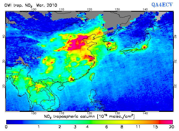 Regional Tropospheric NO2 of March 2010