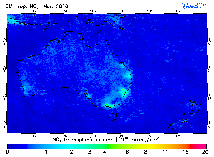 Regional Tropospheric NO2 of March 2010