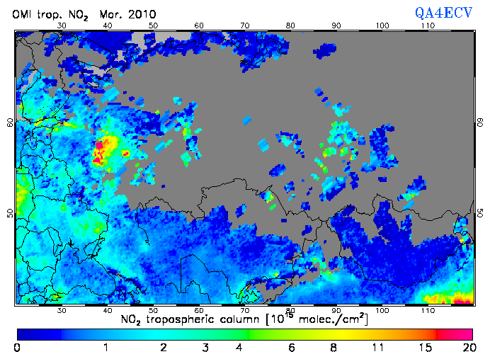 Regional Tropospheric NO2 of March 2010
