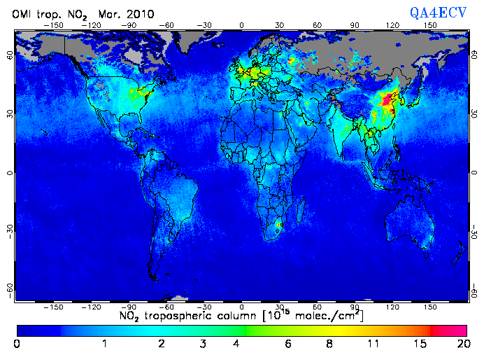 Regional Tropospheric NO2 of March 2010