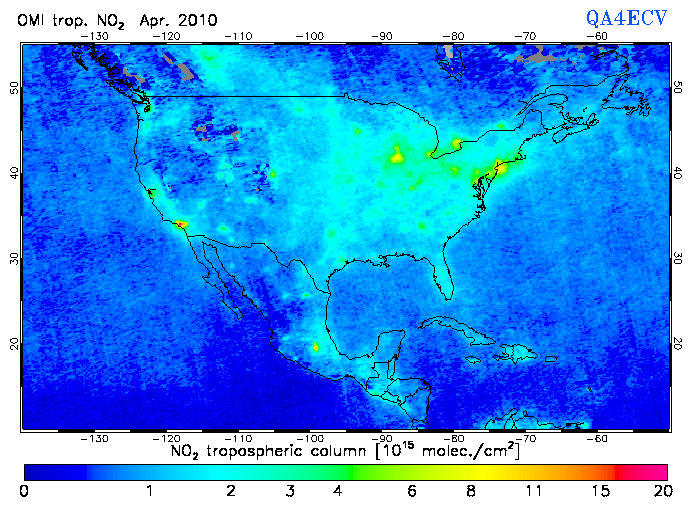 Regional Tropospheric NO2 of April 2010