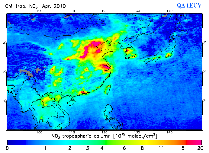 Regional Tropospheric NO2 of April 2010