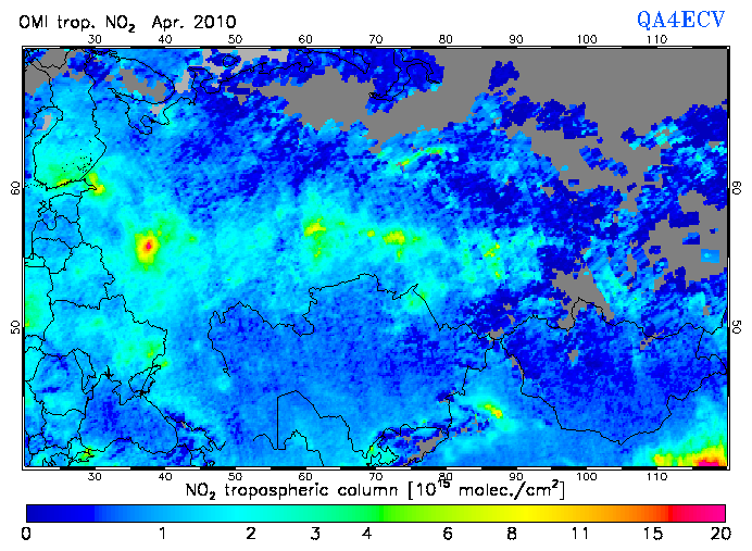 Regional Tropospheric NO2 of April 2010