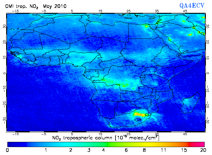 Regional Tropospheric NO2 of May 2010