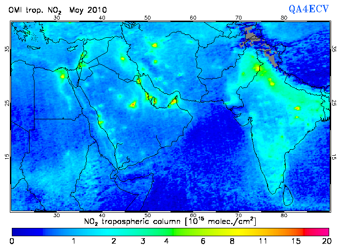 Regional Tropospheric NO2 of May 2010