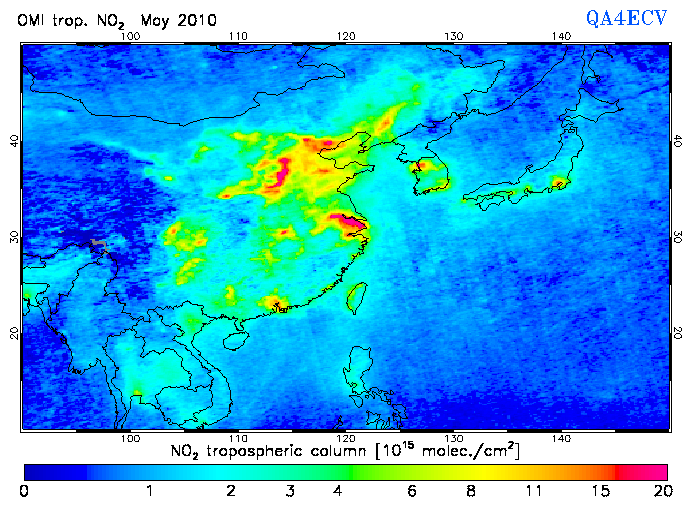 Regional Tropospheric NO2 of May 2010