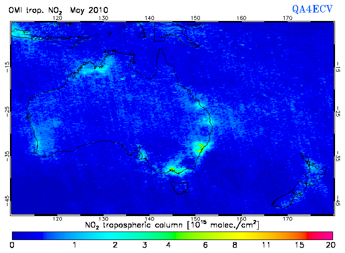 Regional Tropospheric NO2 of May 2010