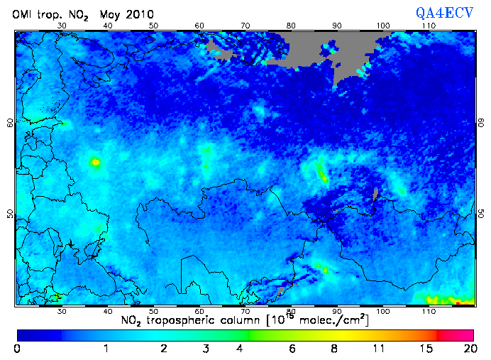 Regional Tropospheric NO2 of May 2010