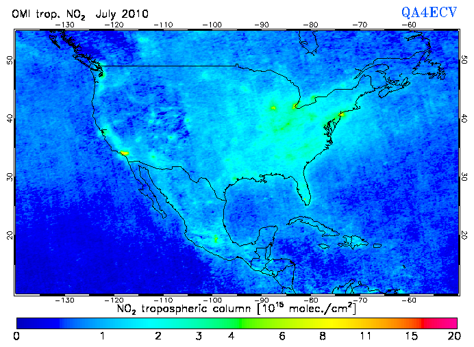 Regional Tropospheric NO2 of July 2010
