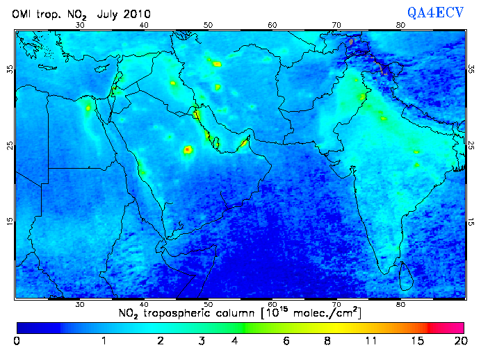 Regional Tropospheric NO2 of July 2010