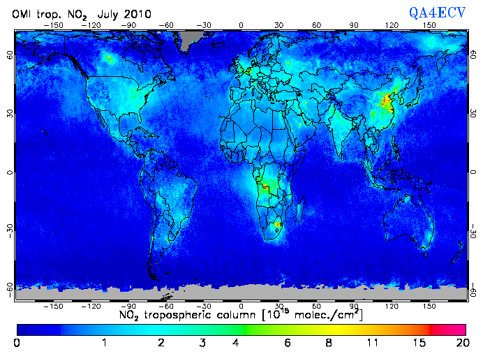 Regional Tropospheric NO2 of July 2010