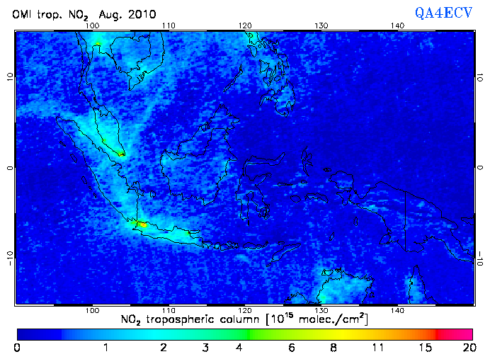 Regional Tropospheric NO2 of August 2010