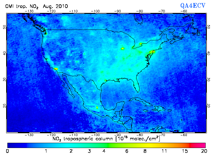 Regional Tropospheric NO2 of August 2010