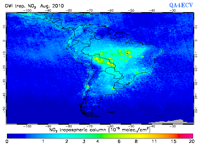 Regional Tropospheric NO2 of August 2010