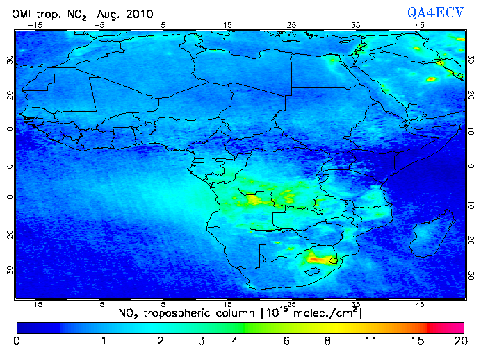 Regional Tropospheric NO2 of August 2010