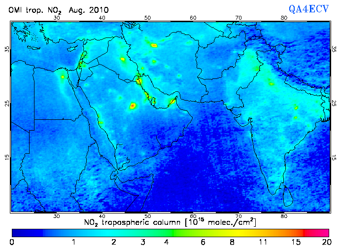 Regional Tropospheric NO2 of August 2010